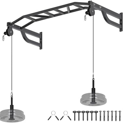 SELEWARE 48'' Heavy Duty Pull Up Bar Wall Mount Multi-function Chin up Bar with Home Gym Cable Pulley System LAT Pulldown Workout Attachments Heavy Bag Hanger - color: C. Black Pull Up Bar with Cable Pulley System