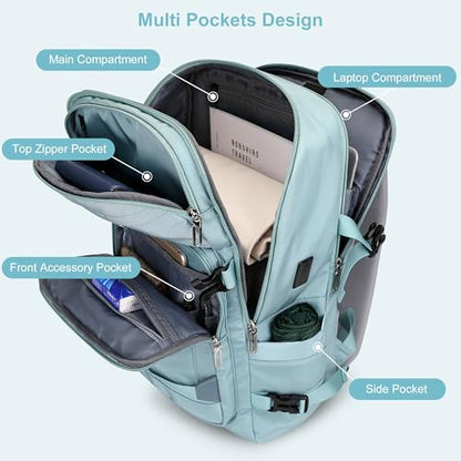 PIJUSHI Travel Backpack for Women Flight Aprroved Carry on Bag Large Casual Luggage Backpack Fit 16 inch Laptop(PE050 Teal Blue) - color: Teal Blue