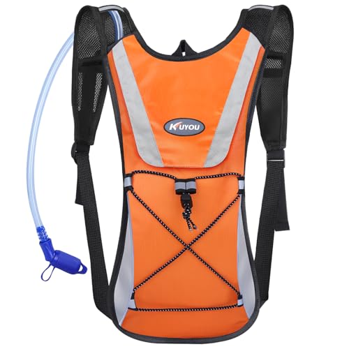 KUYOU Running Hydration Vest - Lightweight Insulated Hydration Backpack with 2L Water Bladder, Adjustable Chest Straps and Reflective Water Backpack for Running Marathon Race Hiking Cycling - color: Orange