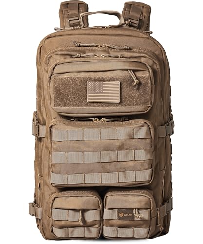 Falko Tactical Backpack for Men and Women 50L Backpack 2.4x Stronger Large Military Molle Rucksack, Bugout Backpack Outdoors - color: Coyote Brown