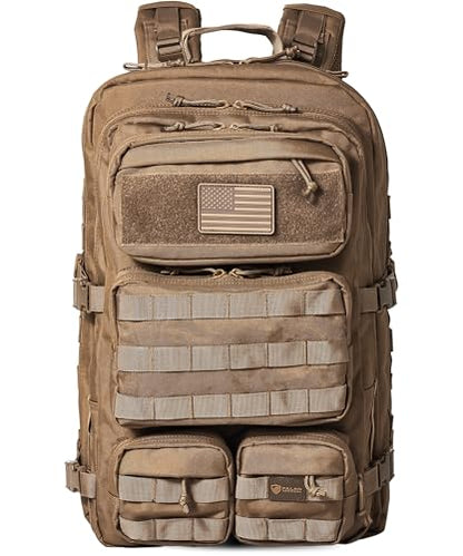 Falko Tactical Backpack for Men and Women 50L Backpack 2.4x Stronger Large Military Molle Rucksack, Bugout Backpack Outdoors - color: Coyote Brown