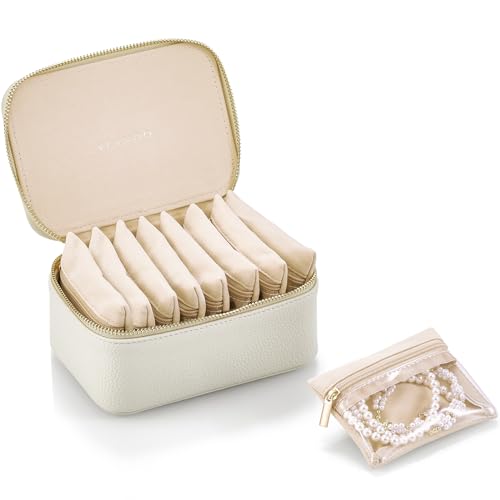 VLANDO Travel Jewelry Case with 8 Velvet Jewelry Bags Jewelry Travel Organizer Box for Girls Jewelry Box for Rings Earrings Brides Gifts Birthday Gifts for Women Teen(White) - color: 8PCS-White
