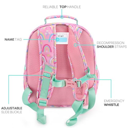 mibasies Toddler Backpack for Girls 2-4: Cute Kids Backpacks for Girls - Preschool Kindergarten Backpack - Rainbow Pink - color: Rainbow, style: Toddler-12"h(not Fit Folder)