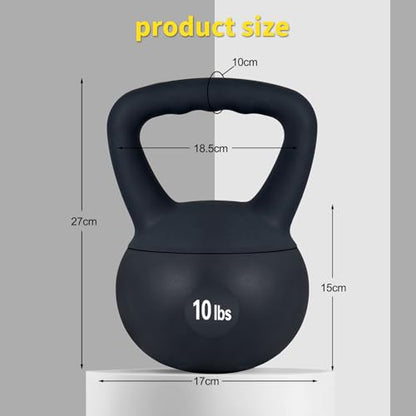Soft Kettlebell Weights (5-30 lbs) - Iron Sand Filled for Home Gym, Strength Training & Fitness - Shock-Proof Design with Wide Non-Slip Handle - Dumbbell Alternative for Men & Women (Black, 10 LBS)