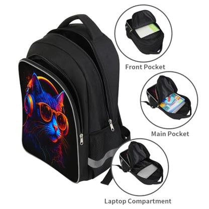 HiMagics Heavy Duty School Backpack for Teens - Large Capacity Middle High School Bookbag, Durable Aesthetic School Bag for Teen Boys Girls, Music Cat Black - color: A12-cat