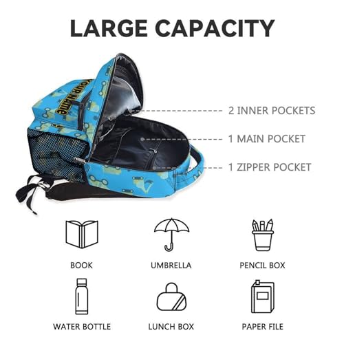 Personalized Toddler Backpack Boys - 17 Inch Excavator Construction Backpacks for Kids, Large Capacity Portable Kindergarten Bookbag Gifts - color: Blue