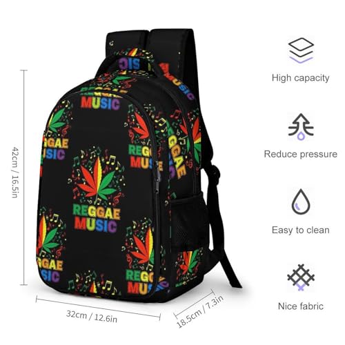 Casual Lightweight Laptop Backpack Rasta Reggae Music Note Weedleaf, Cute Travel Daypack with Tumbler Holder for College Nurse Teacher Work Commute - color: Pattern (327)