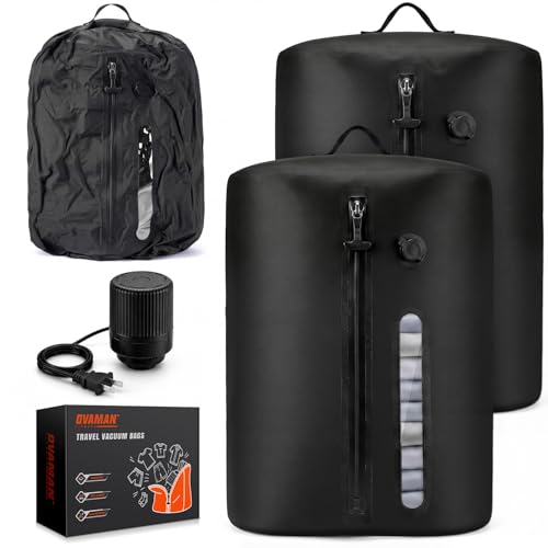 Vacuum Travel Bags With 5500Pa Wired Pump, Vacuum Luggage Bags for Clothes, Compression Bags for Travel, IP68 Waterproof Space Saver Packing Cubes for Suitcase, Backpack & Home Storage (2 Pack + Pump) - color: Black 2PC + Pump