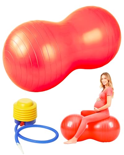 Premium Peanut Ball - 100x50cm Anti-Burst Exercise Ball for Physical Therapy, Pregnancy Labor & Home Fitness Sensory| Non-Slip Design | Quick-Inflate Pump Included - color: red