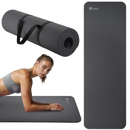 KEEP Extra Thick NBR Yoga Mat for Women & Men, 10mm Thick, 72”x24” Large Exercise Mat with Non-Slip Workout Mat for Yoga, Pilates, Stretching, Meditation – Wide & Cushioned Fitness Mat - color: Grey