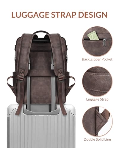 SYTRAH Leather Laptop Backpack, 15.6 Inch Business Computer Bag, Designer College Backpack Travel Backpack with Colorful Shoulder Bag Strap Dark Coffee - color: Dark Coffee