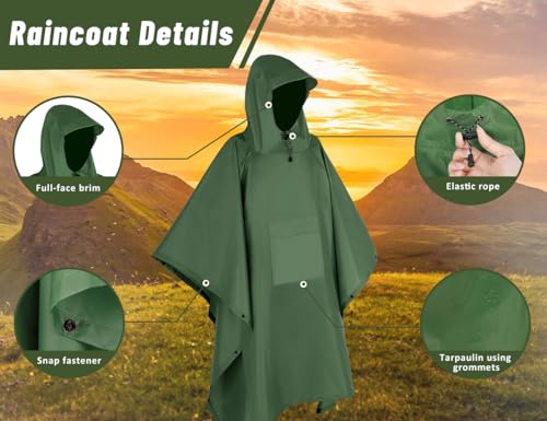 TOMSHOO Multifunctional Raincoat with Hood Hiking Cycling Rain Cover Lightweight Poncho Rain Coat Outdoor Camping Tent Mat - color: Green