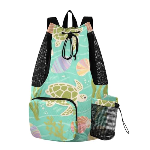 Drawstring Sport Gym Sackpack With Water Bottle Pocket Drawstring Beach Bags with Wet Dry Compartments Turtle Green Sea