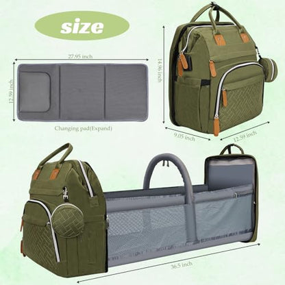 Diaper Bag Backpack for New Parents, Large Capacity Baby Travel Bag with Bottle Holders, Multiple Compartments (Green) - color: Green