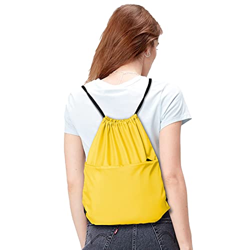 Drawstring Backpack Sports Water Resistant String Bag Sport Gym Sackpack for Women Men Large with Zipper, Yellow - color: Yellow