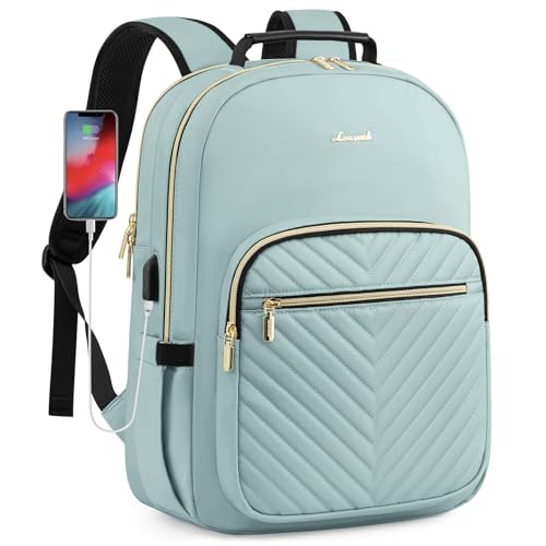LOVEVOOK Laptop Backpack Purse for Women, Work Travel Computer Bags, College School Backpack for Student Girl, Quilted Casual Daypack with USB Port, Fit 15.6 Inch Laptop, Mint Green - color: Light Green, size: 15.6-Inch