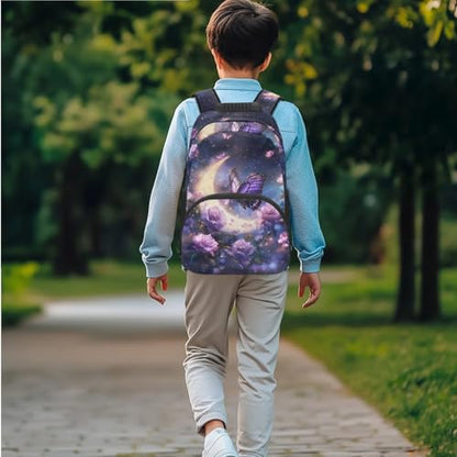 JEOCODY Kids Bookbag Butterfly Backpack for Girls Backpack and Lunch Box Set, Boys School Bag Water Bottle Holder and Pencil Pouch Girls Daypack Back to School Accessories - color: Butterfly With Purple Rose Printedd
