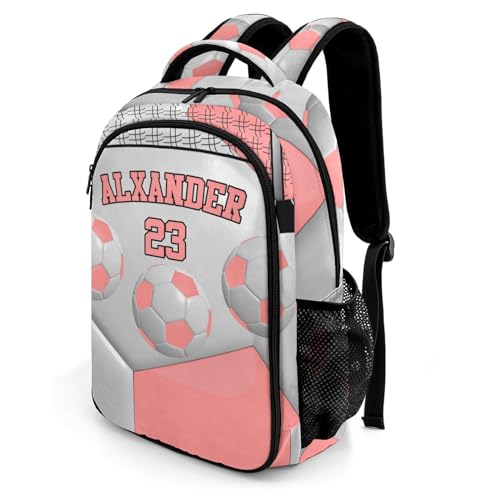 Backpack for School,Sport Ball Athlete Player Soccer Pink Kid Water Resistant Casual Daypack for Travel with Bottle Side Pockets 16.5 Inch - color: Pink