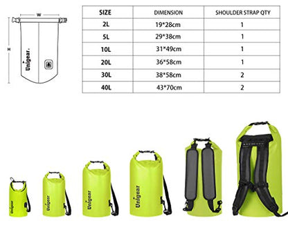 Unigear Dry Bag Waterproof, 2L/5L/10L/20L/30L/40L Floating and Lightweight Bags for Kayaking, Boating, Fishing, Swimming and Camping with Waterproof Phone Case - color: Yellow, size: 10L