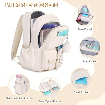 Scothen Backpacks for Girls, Girls Backpack with Lunch Box & Pencil Pouch for Teens Girl Kids Elementary Middle High School College Student Bookbag Daypack Laptop Travel Backpack for Women - color: Beige