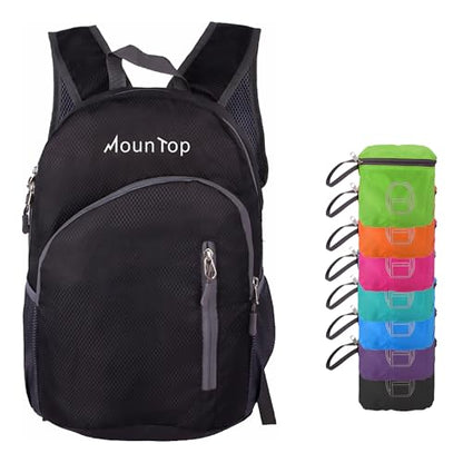MounTop Outdoor Lightweight Foldable Water Resistant Backpack for Travel Hiking Riding - color: Black