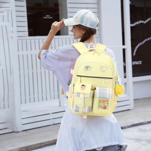 Backpack for Girls, 15.6 Inch Laptop School Bag Kids Kindergarten Elementary College Backpacks Large Bookbags for Teen Girl Women Students Casual Travel Daypacks (Yellow) - color: Yellow