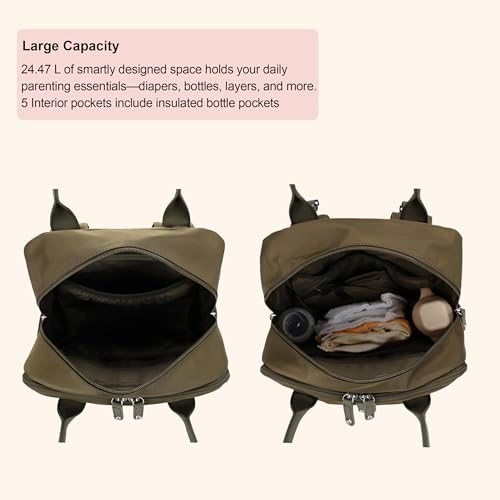 JESSIE & JAMES BeBe CCW Diaper Bag Nylon Backpack Multi Function Diaper Bag with Changing Pad & Stroller Straps_Olive/Olive - color: Olive/Olive
