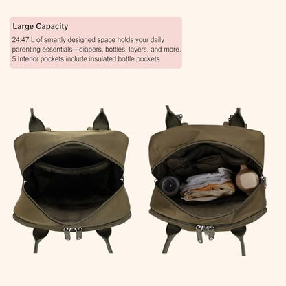 JESSIE & JAMES BeBe CCW Diaper Bag Nylon Backpack Multi Function Diaper Bag with Changing Pad & Stroller Straps_Olive/Olive - color: Olive/Olive