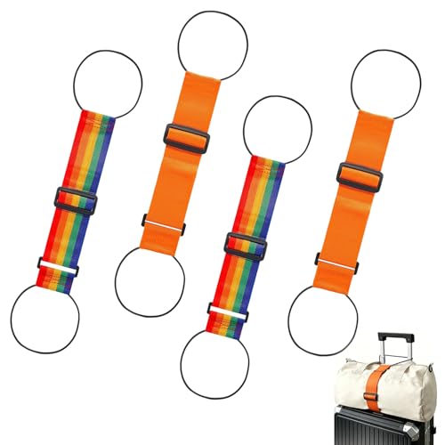 Multi Use Strong Adjustable Luggage Connector Straps for Suitcases,4 Pack Flexible Luggage Accessories Elastic Fastening Bag Strap (Orange-4pcs) - color: Orange-4pcs
