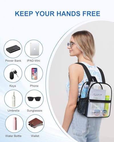 Clear Backpack for Stadium Events, 12x12x6 Small Clear Plastic Bag with Reinforced Straps for Game Security Festival Concert - color: Black