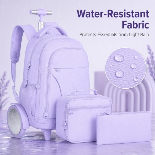 AGSDON Quiet Glide Rolling Backpack with Lunch Box Set - Large Wheel Water-Resistant Wheeled Bag for Business, Travel, and College | Lavender Purple 3-in-1 Organizer Backpack - color: Reflective Purple - Rolling Backpack