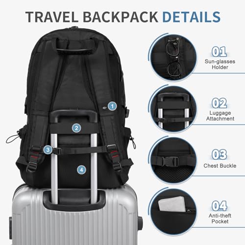 Travel Backpack 45L TSA Approved Carry on Backpack with Shoe Compartment & Wet/Dry Separation, Laptop Bag Fits 18.4 Inch Computer, Water Resistant Backpack for Men Women, Black - color: Expandable Black