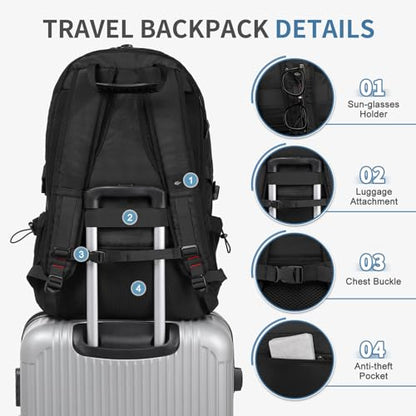 Travel Backpack 45L TSA Approved Carry on Backpack with Shoe Compartment & Wet/Dry Separation, Laptop Bag Fits 18.4 Inch Computer, Water Resistant Backpack for Men Women, Black - color: Expandable Black
