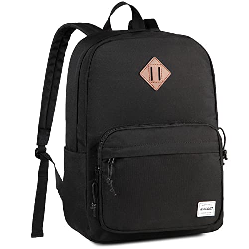 RAVUO School Backpack, Lightweight Classic Bookbag Casual Daypack for Men Women - color: Black