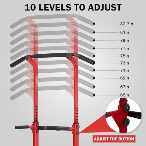 SogesPower Power Tower Dip Station Pull Up Bar for Home Gym Adjustable Height Strength Training Workout Equipment,Pull Up Bar Station - color: Red