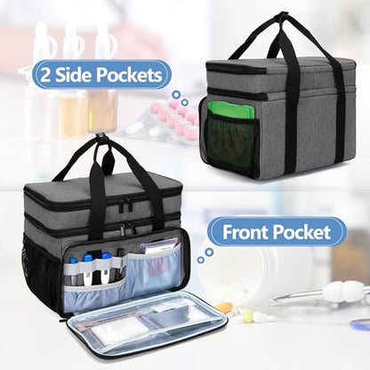 LUXJA 2 Layers Medicine Bag with Detachable Divider, Pill Bottle Organizer Suitable for Home or Travel Use, Gray - color: Gray
