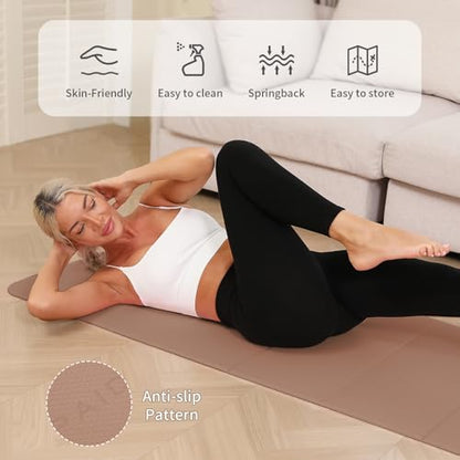 PAIDU Foldable Yoga Mat - 10mm Extra Thick, 75"26" Non-Slip Exercise Fitness Mat | SGS Eco-Certified, Portable for Yoga/Pilates/Studio/Home Workout - color: Brown