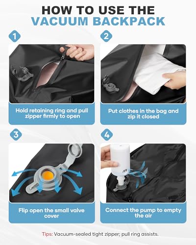 coofay Vacuum Backpack Travel with Pump Vacpack Backpack with Vacuum Seal Backpacks Traveling Backpacks Vacuum Compression Air Travel Bag Carry on Luggage - color: A-black
