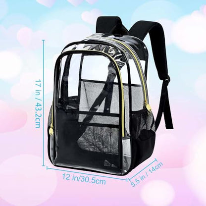 gxtvo Clear Backpack, Heavy Duty Transparent Bookbag, See Through Backpacks for Women Men | Heavy Duty - color: Chic Black Clear Backpack