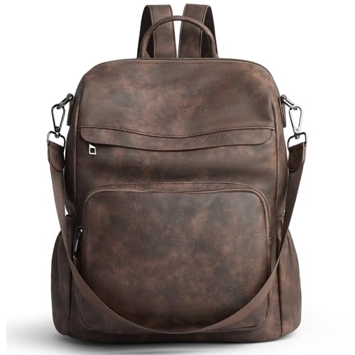 Anti-Theft Backpack Purse for Women, Convertible 3-in-1 Vegan Leather Backpack with Hidden Zipper, Adjustable Shoulder & Crossbody Bag for Travel and Daily Commute - color: A Two Toned Coffee