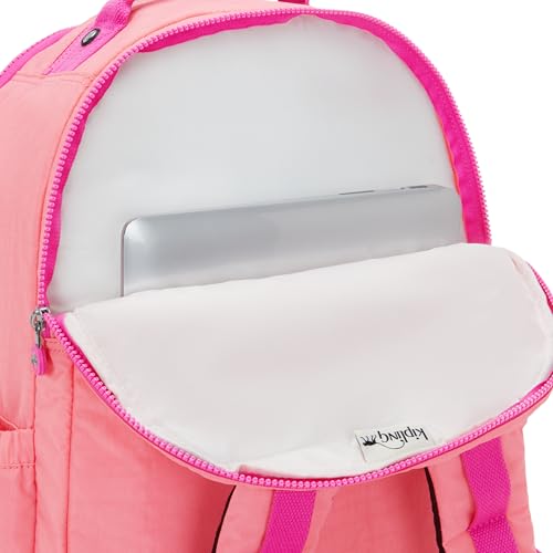 Kipling Women's Seoul Extra Large 17" Laptop Backpack, Durable, Roomy with Padded Shoulder Straps, Built-In Protective Sleeve - color: Pink Burst, size: 13.5''L x 17.75''H x 9''D