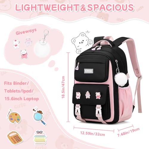 Girls Backpack, Kids Backpack for Girls with Anti-theft Back Pocket, Lightweight School Back pack, Watrer Resistant, Bookbag for Elementary Primary School, Black Pink - color: Black Pink