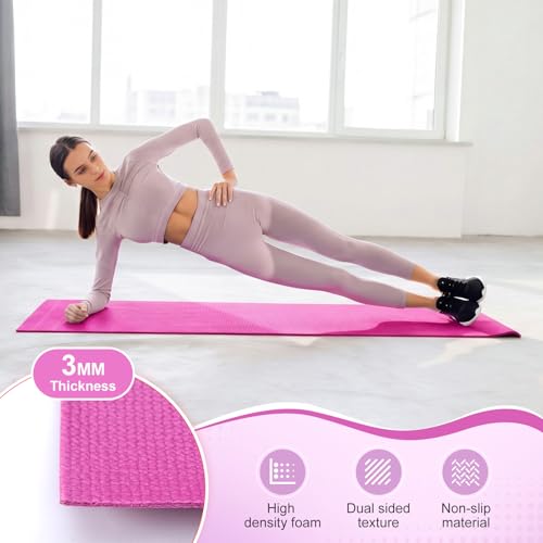 3 mm Thick Yoga Mat Bulk, Non Slip Exercise Workout Fitness Pad for Women Men, Gym Home Yoga Pilates, Easy to Clean, Sturdy PVC - color: Purple Series Color