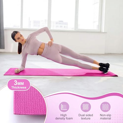 3 mm Thick Yoga Mat Bulk, Non Slip Exercise Workout Fitness Pad for Women Men, Gym Home Yoga Pilates, Easy to Clean, Sturdy PVC - color: Purple Series Color