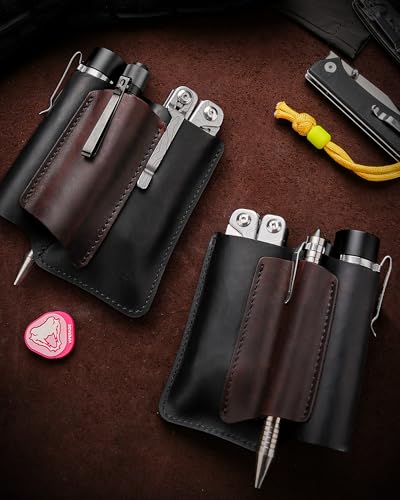 VIPERAED PJ38 Leather Multitool Sheath for Men, 4-in-1 Utility Leather Holster, EDC Pocket Organizer for Pocket Knife Multitool Flashlight and Pen - size: Large