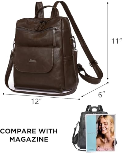 WYFJNX PU Leather Backpack Purse for Women Fashion Multipurpose Design Handbag Ladies Shoulder Bags Travel Backpack Coffee - color: Coffee