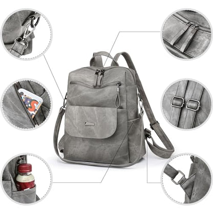 Backpack Purse for Women, PU Leather Backpack Purse, Fashion Travel Anti Theft Backpack, Multipurpose Lightweight Waterproof Convertible Purse Shoulder Bag Handbag, Grey - color: Grey