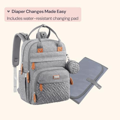 BabbleRoo Diaper Bag Backpack - Baby Essentials Travel Tote - Multi Function Water Resistant Diaper Bag, Travel Essentials Baby Bag with Changing Pad, Stroller Straps & Pacifier Case - Light Gray - color: Light Gray, size: Large