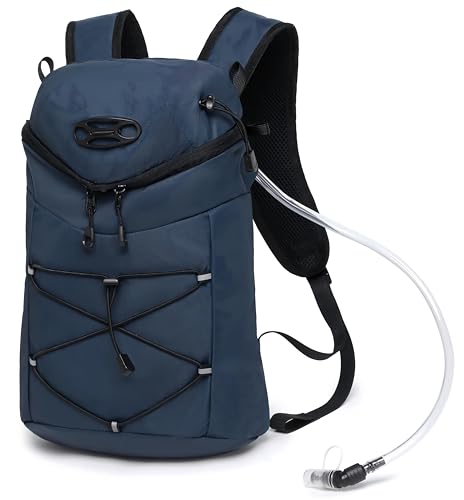 Wotony Lightweight Insulated Backpack with 2L or 3L Water Bladder Bag Daypack for Hiking Trail Running Cycling Race Marathon for Women Men - color: Blue, size: 2L-Bladder