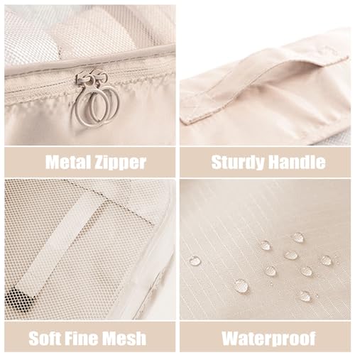 8 Set Packing Cubes For Travel-Travel Essential Carry On Luggage Organizer,Bring Laundry Bag, Shoe Bag, Clothing And Underwear Bag (Beige) - color: Beige